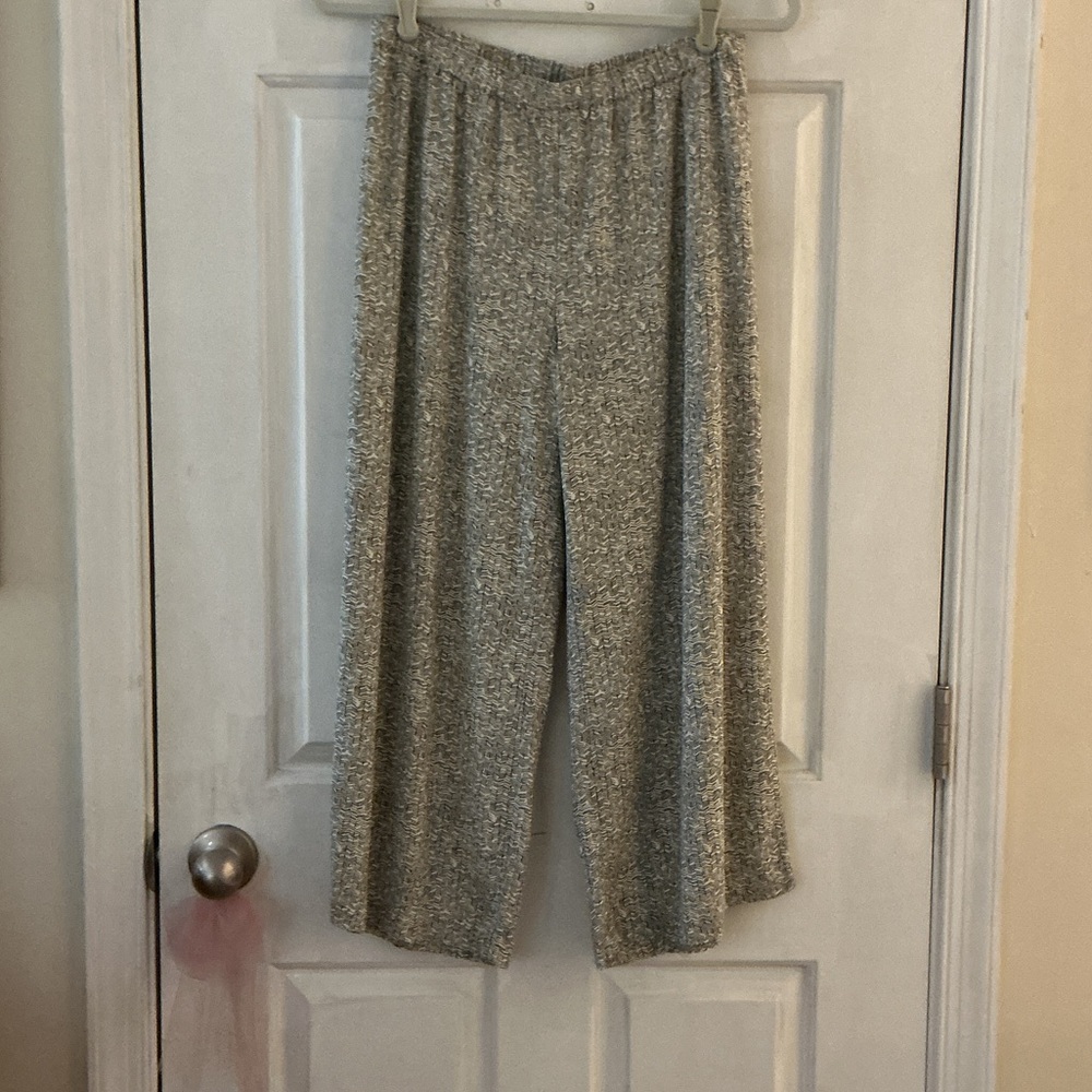 Eileen Fisher Black & Ivory Elastic Waist Tencel Rayon Wide Leg Crop Pants EUC S